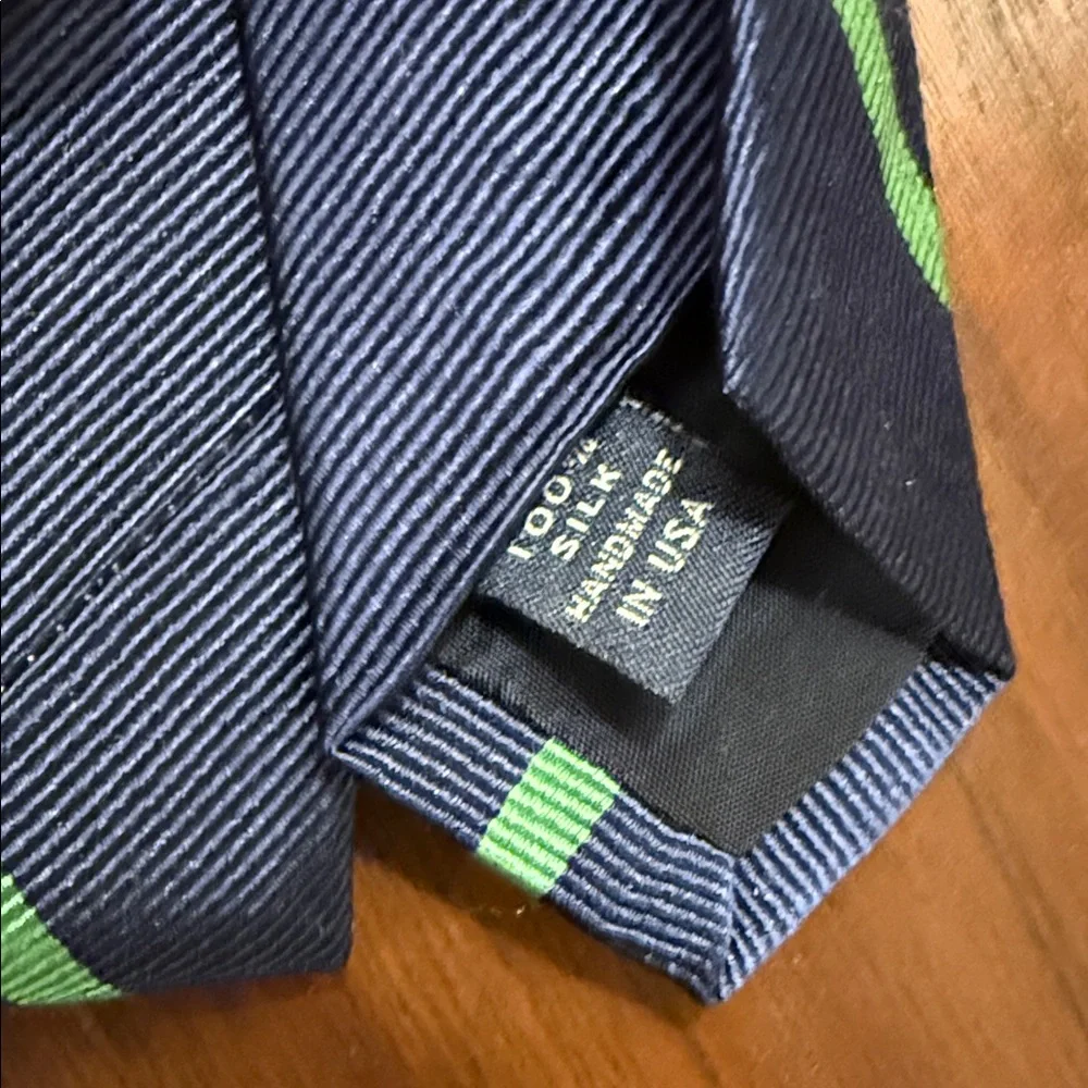 Navy Blue Tie with Green Stripes
